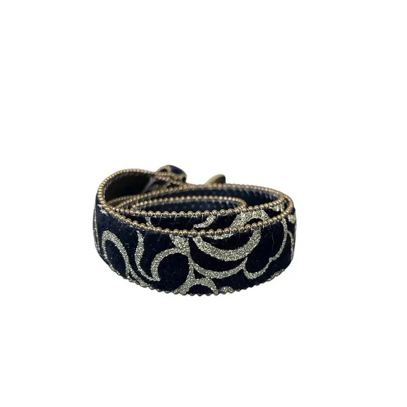 Vintage Elite Women's Black Velvet‎ Scroll Belt Gold Buckle Size M Sparkle
80s - Picture 2 of 8